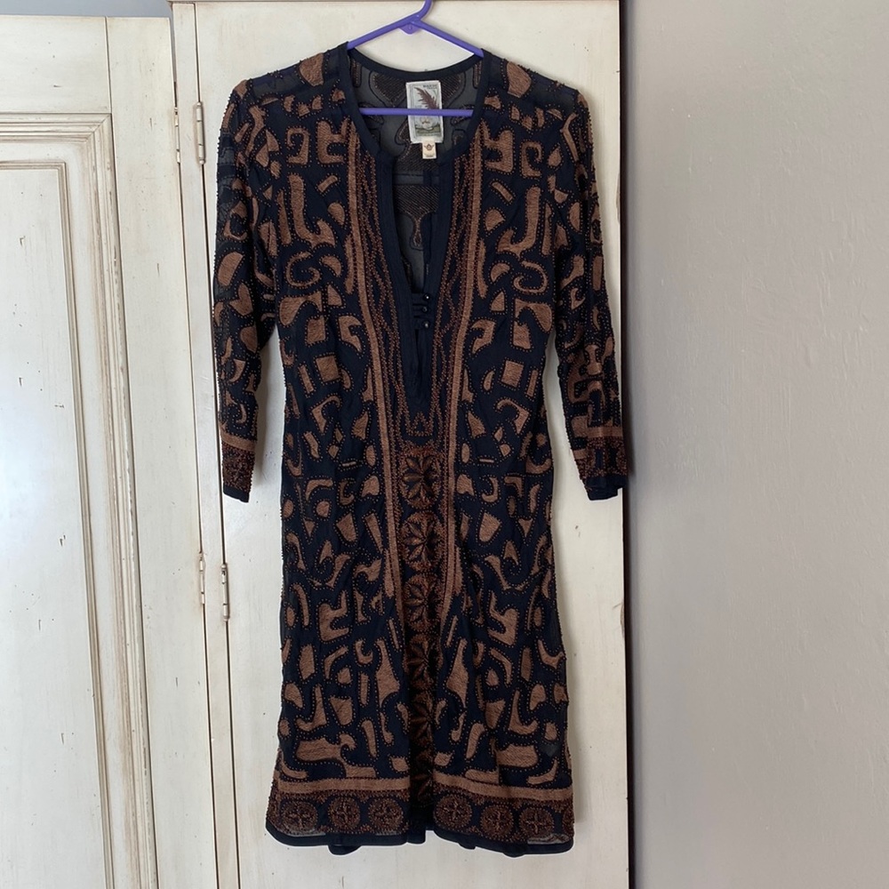 Burning Torch hand beaded silk/cotton sheer dress